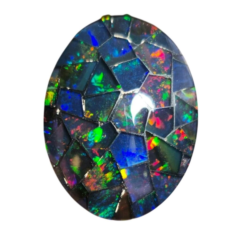 Vintage Large Australian Mosaic Opal Doublet Oval Cabochon 24.25 CT